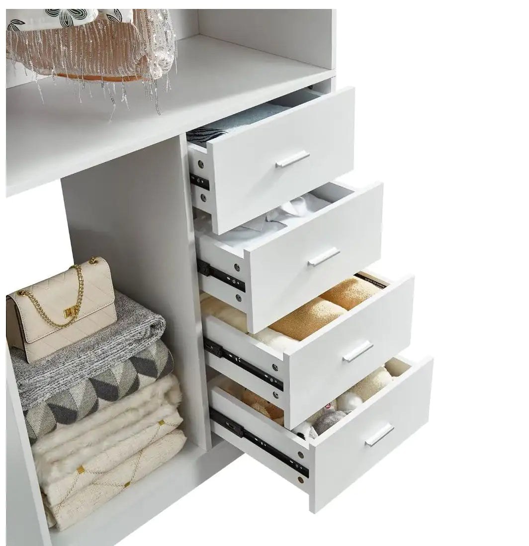 Modern Freestanding Armoire Wardrobe Closet with Shelves, Hanging Rods & Suitcase Storage – MDF Durable Storage Organizer for Bedroom