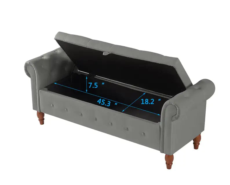 Grey Velvet Multifunctional Storage Rectangular Sofa Stool, Stylish & Versatile