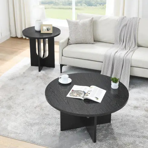 SHS- Modern Minimalist Coffee Table – 35.8" Black Solid Wood Nordic Style Center Table for Living Room, Office, or Apartment