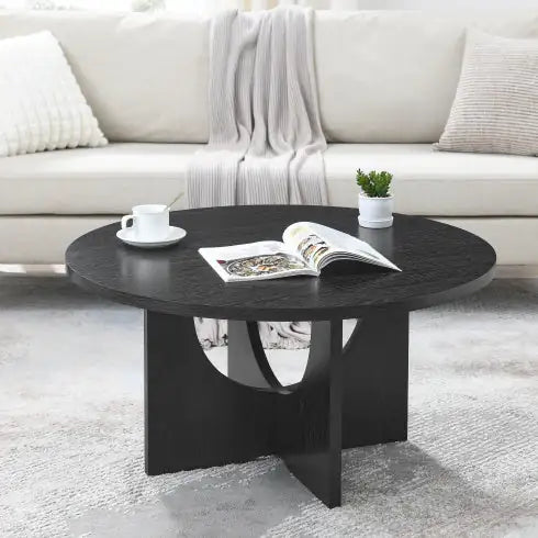 SHS- Modern Minimalist Coffee Table – 35.8" Black Solid Wood Nordic Style Center Table for Living Room, Office, or Apartment