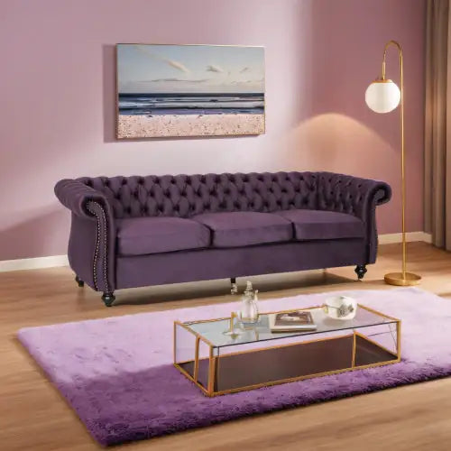 SHS-Luxurious 3-Seater Purple Velvet Sofa – Classic & Contemporary Design