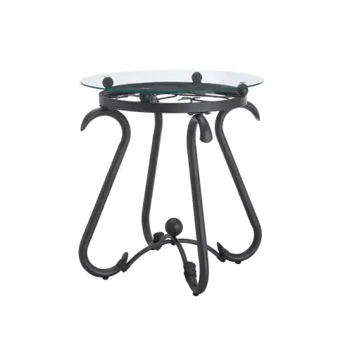 SHS-2-Piece Round Glass Coffee Table Set – Rustic Black Tempered Glass & Metal End Tables for Living Room
