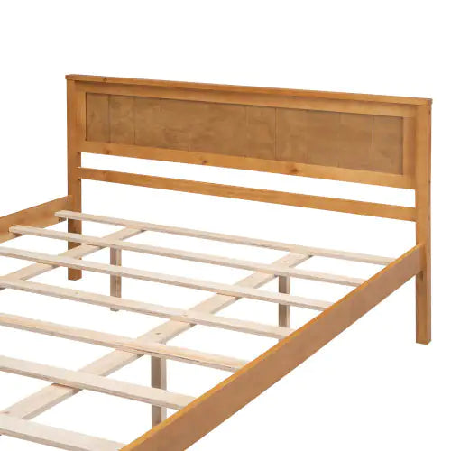 Platform Bed Frame with Headboard, Wood Slat Support, No Box Spring Needed, Queen, Oak Finish