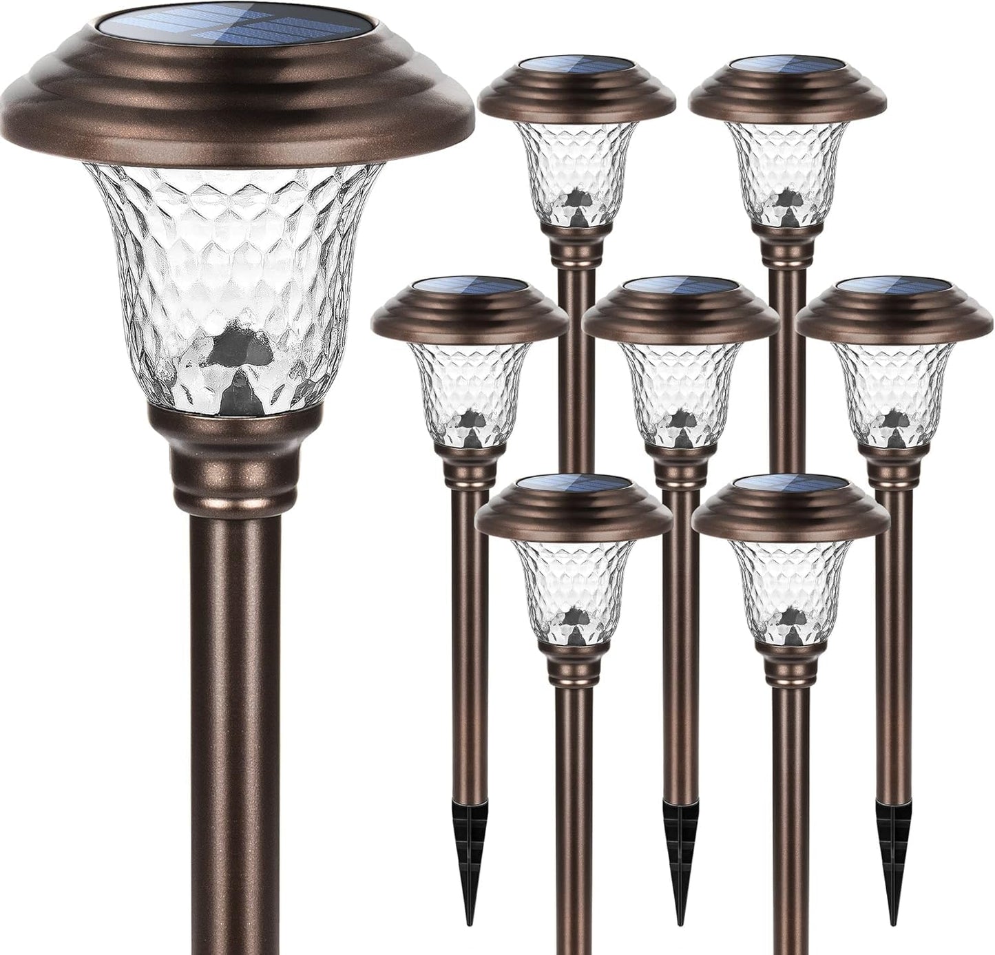 GIGALUMI Metal & Glass Solar Lights Outdoor, 8 Pack LED Garden Lights