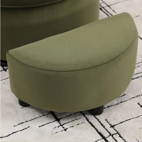 Upholstered Bucket Dining Chair with Ottoman - Fabric Side Chair with Storage, Swivel Armchair for Living Room, Beige & Olive