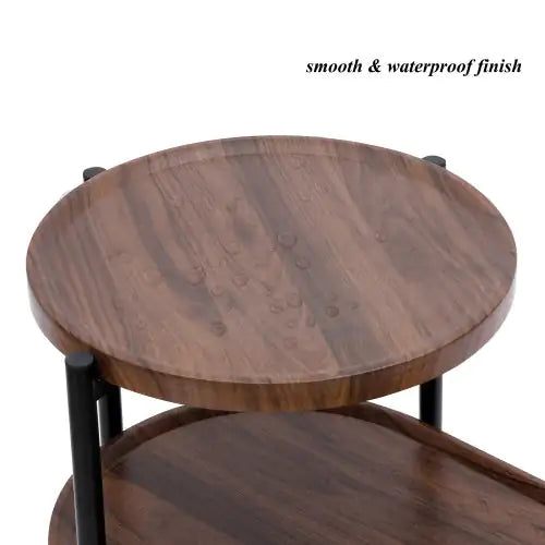 SHS-Modern 2-Tier Small Coffee Table with Wood Storage Shelf – Oval Sofa Side Table for Living Room or Bedroom, Walnut Brown