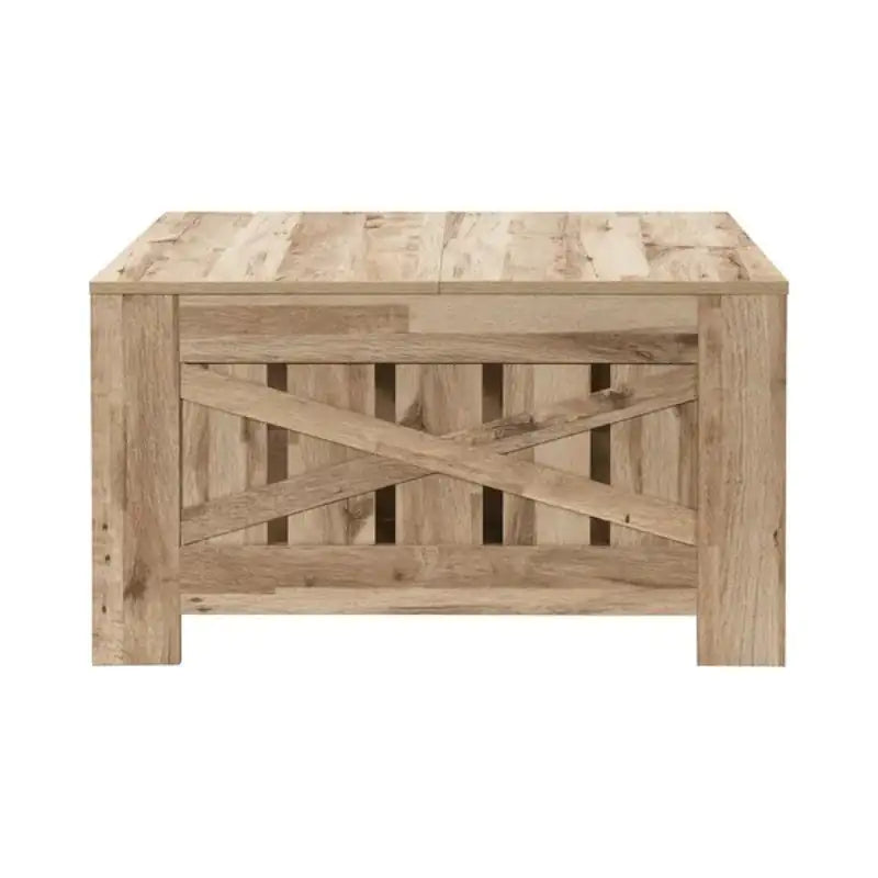SHS - 31.5" Black Oak Square Coffee Table with Shelf – Farmhouse Wood Center Table for Living Room