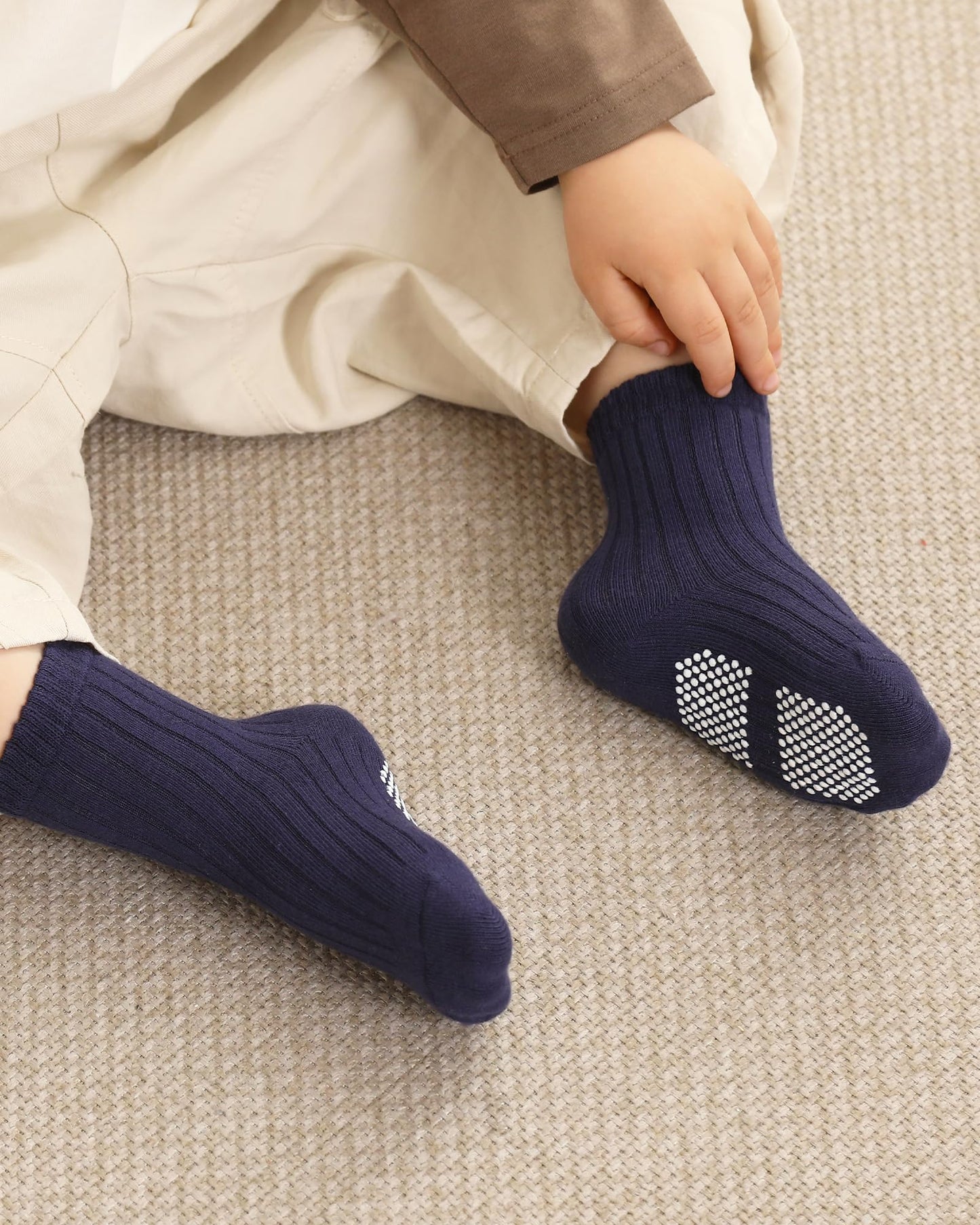 Baby Toddler Crew Socks, Non Slip Sole Combed Cotton for Boy Girl 9 Pairs