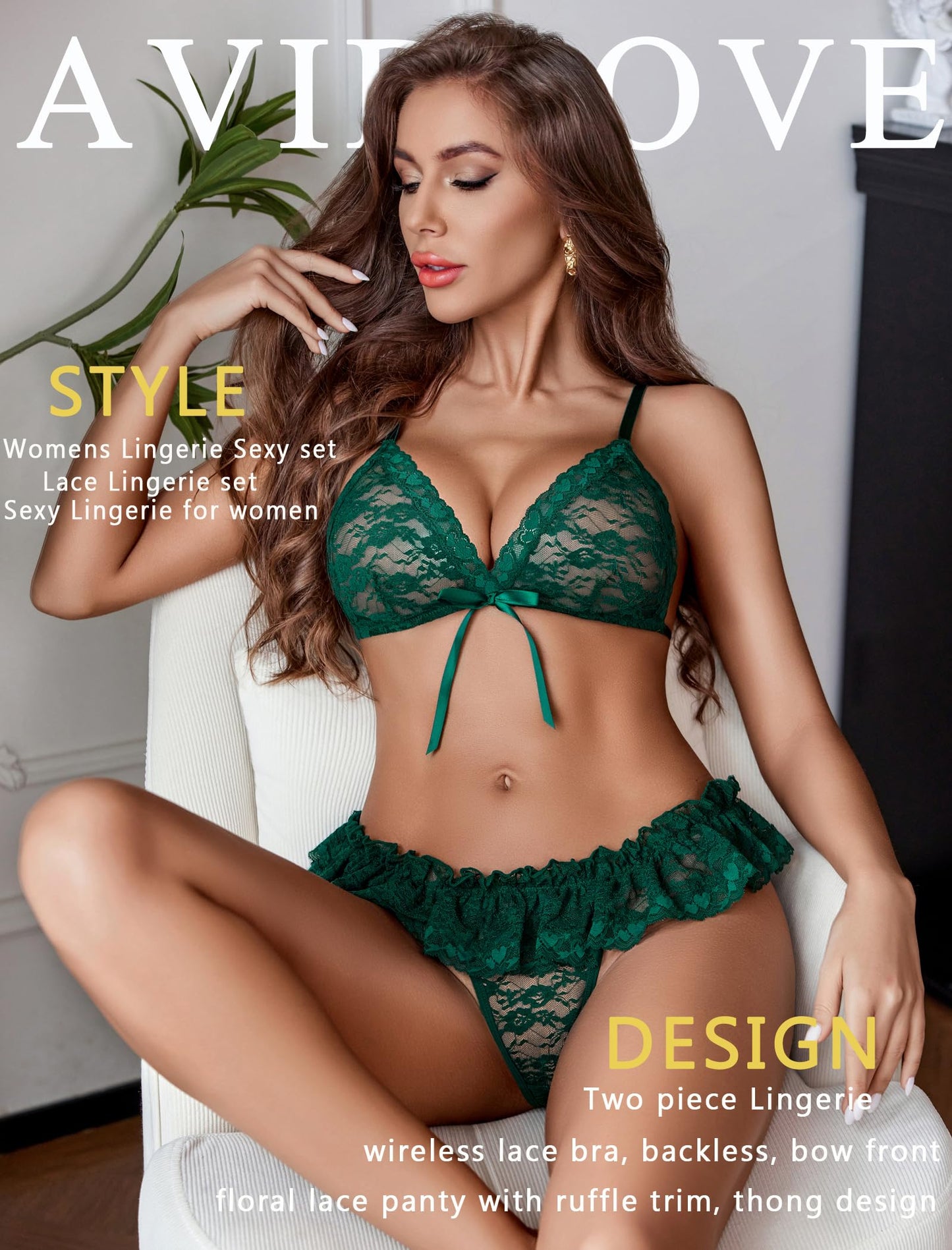Avidlove Sexy Lingerie Set for Women Lace Bra and Panty Sets 2 Piece Sheer Babydoll Outfits S-XXL Green