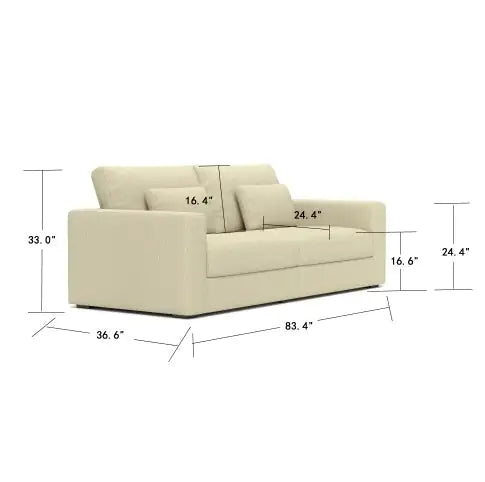 SHS-83" Modern 3-Seater Sofa Couch with Detachable Cover & Double Cushioning β Beige Fabric Sofa for Living Room