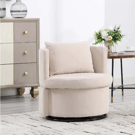 Upholstered Bucket Dining Chair with Ottoman - Fabric Side Chair with Storage, Swivel Armchair for Living Room, Beige & Olive