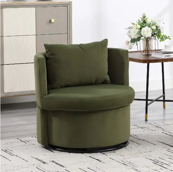Upholstered Bucket Dining Chair with Ottoman - Fabric Side Chair with Storage, Swivel Armchair for Living Room, Beige & Olive