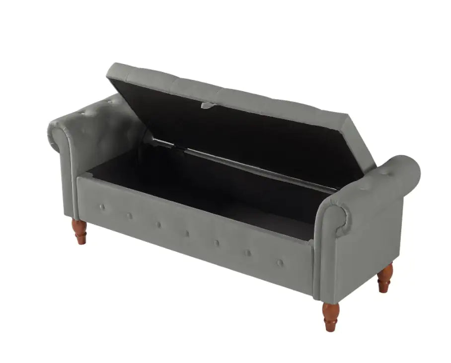 Grey Velvet Multifunctional Storage Rectangular Sofa Stool, Stylish & Versatile