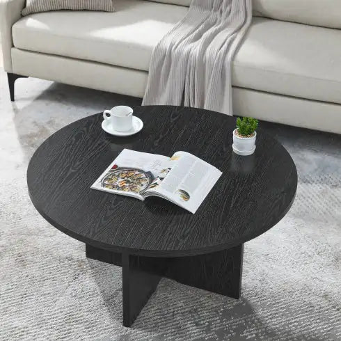 SHS- Modern Minimalist Coffee Table – 35.8" Black Solid Wood Nordic Style Center Table for Living Room, Office, or Apartment
