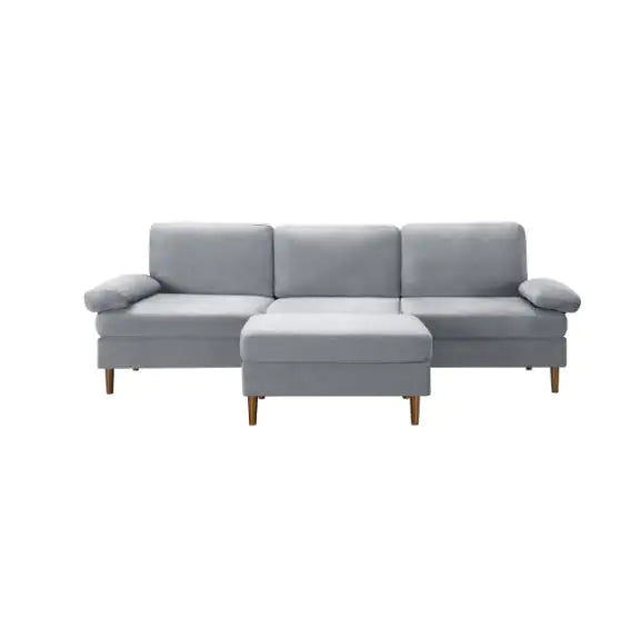 102.4" Modular Sectional Sofa with Movable Ottoman, Light Gray Velvet Sofa for Small Spaces, Apartments & Offices