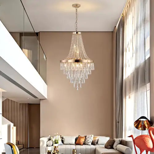 Gold Crystal Chandelier, Modern Luxury Large Ceiling Light Fixture for Living Room, Dining Room, Bedroom, Hallway (Bulbs Not Included)