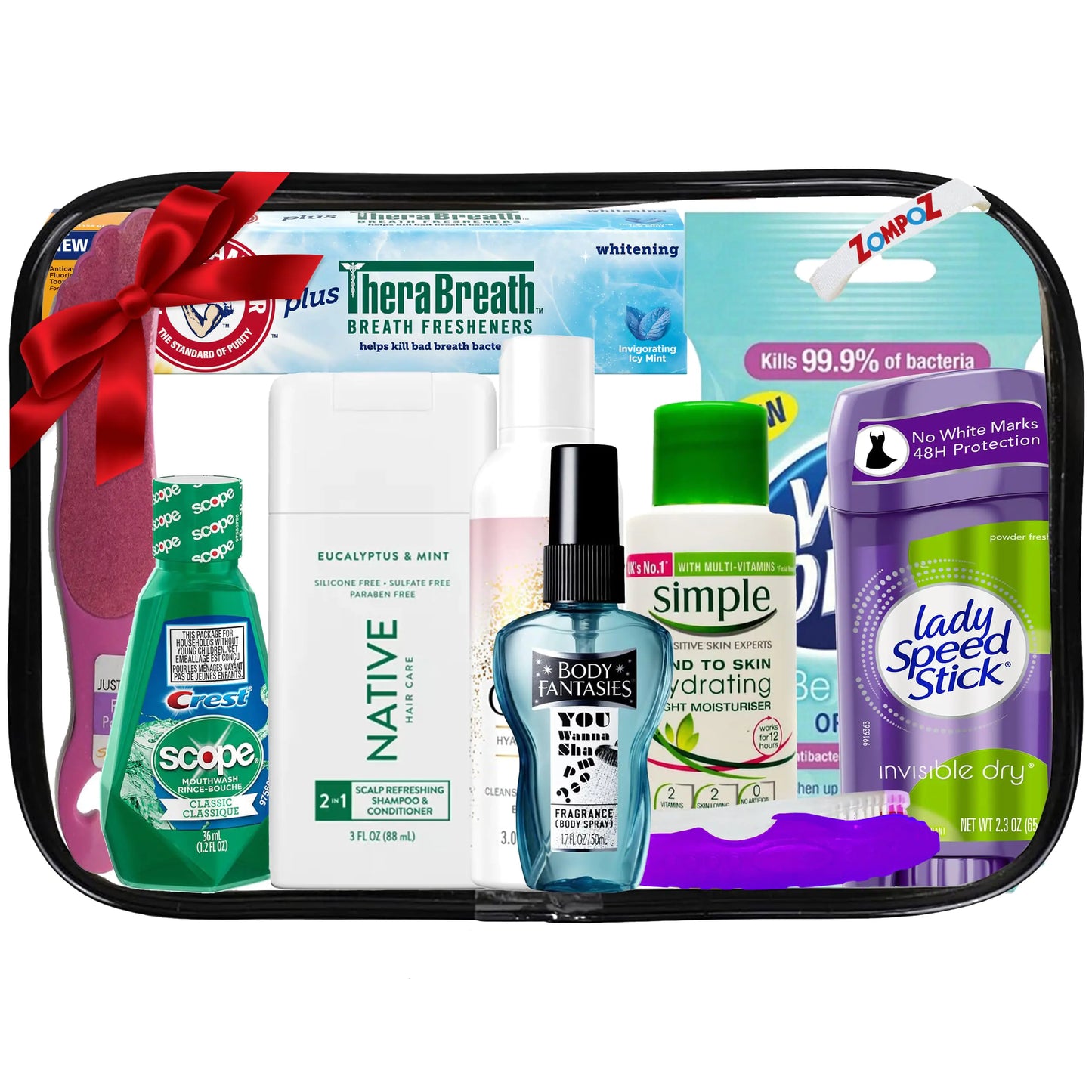 Valentine’s Day Women’s Travel Toiletry Kit – 10 Travel-Size Hygiene Essentials in TSA-Approved Clear Bag – Mini Toiletries Gift Set for Women