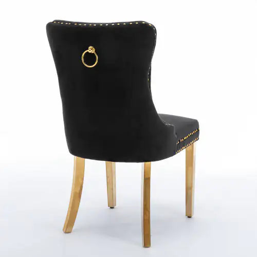 A&A Furniture Nikki Collection Black Velvet Upholstered Dining Chair with Golden Stainless Steel Legs, Set of 2 – Modern Tufted Design with Nailhead Trim