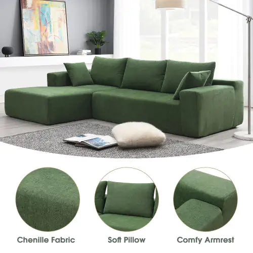 SHS- Modern Green Modular Sectional Sofa Set ā 2PC L-Shape Chenille Couch for Living Room, 4-Seater
