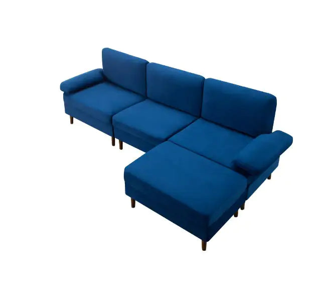 SHS-102.4" Modular Sectional Sofa, Navy Blue Velvet, Removable Cushions, Movable Ottoman, Ideal for Small Spaces
