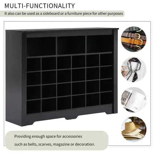 ON-TREND Modern 24-Shoe Cabinet Console, Multifunctional Sideboard with Curved Base, Black