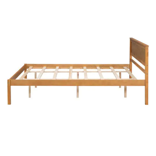 Platform Bed Frame with Headboard, Wood Slat Support, No Box Spring Needed, Queen, Oak Finish