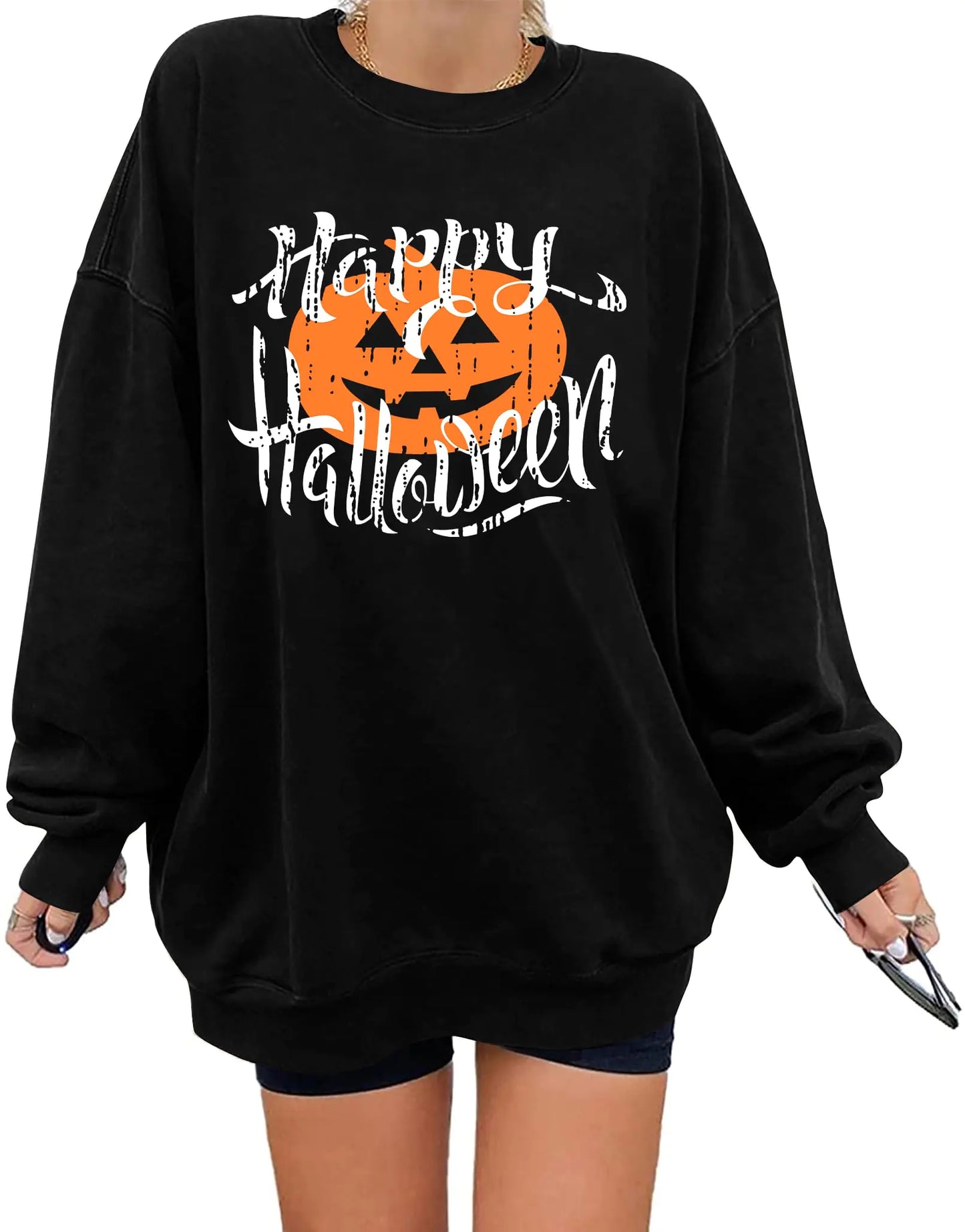 Ithalt Halloween Sweatshirt for Women: Halloween Pullover Top Halloween Pumpkin Long Sleeve Sweatshirts(Black2 XX-Large)