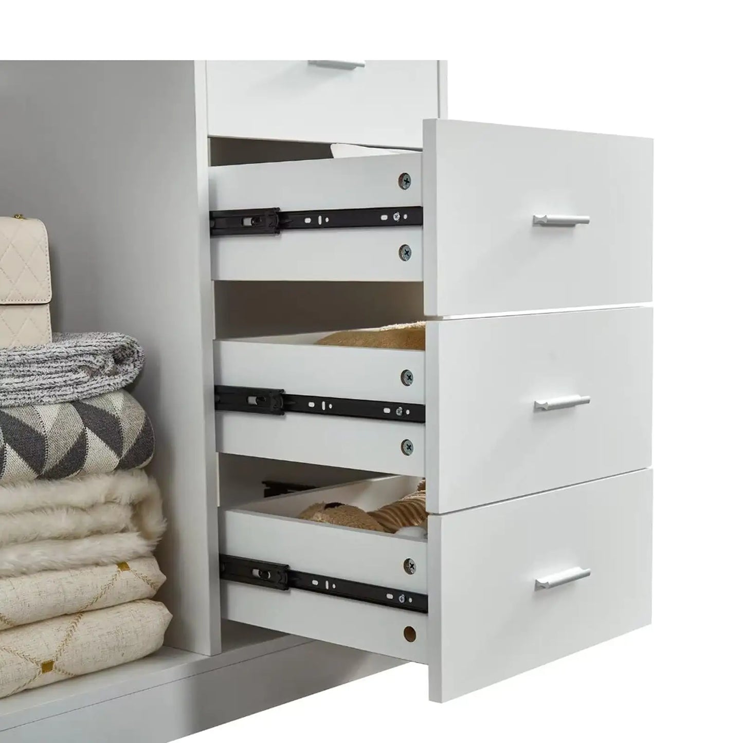 Modern Freestanding Armoire Wardrobe Closet with Shelves, Hanging Rods & Suitcase Storage – MDF Durable Storage Organizer for Bedroom