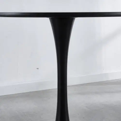 42" Black Mid-Century Pedestal Dining Table for 4-6 People, Round MDF Top, Matte Black Finish