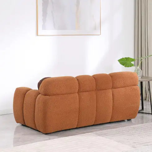 SHS-64.96" Light Brown Boucle Marshmallow Sofa – 2 Seater, Rolled Arms, Modern Plush Couch