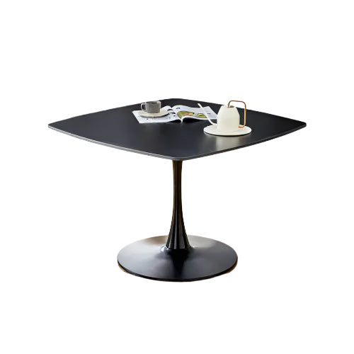 42" Black Mid-Century Pedestal Dining Table for 4-6 People, Round MDF Top, Matte Black Finish