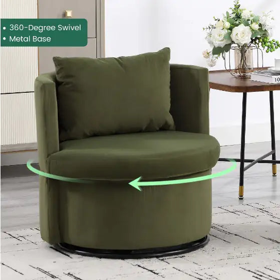 Upholstered Bucket Dining Chair with Ottoman - Fabric Side Chair with Storage, Swivel Armchair for Living Room, Beige & Olive
