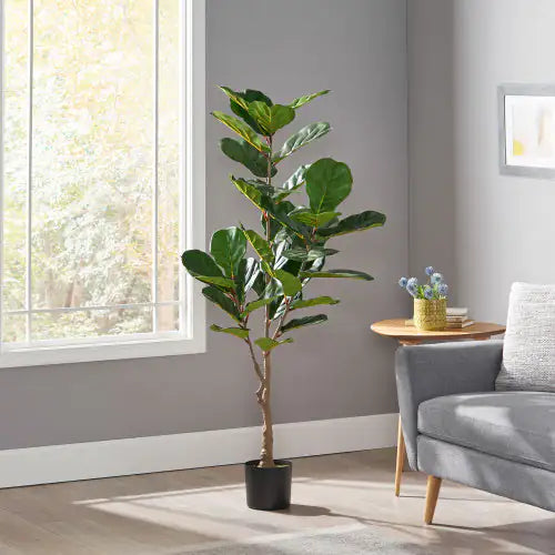 Artificial Violin Leaf Fig Tree - Pre-Potted Faux Plant 59" Tall