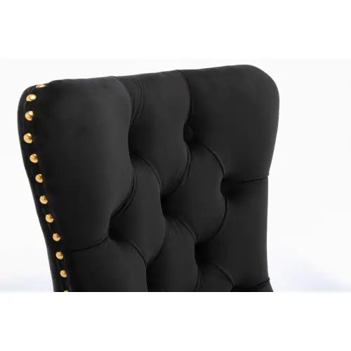 A&A Furniture Nikki Collection Black Velvet Upholstered Dining Chair with Golden Stainless Steel Legs, Set of 2 – Modern Tufted Design with Nailhead Trim