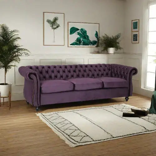Luxurious 3-Seater Purple Velvet Sofa – Classic & Contemporary Design