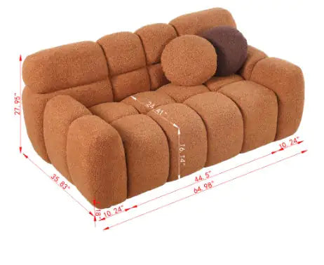 SHS-64.96" Light Brown Boucle Marshmallow Sofa – 2 Seater, Rolled Arms, Modern Plush Couch
