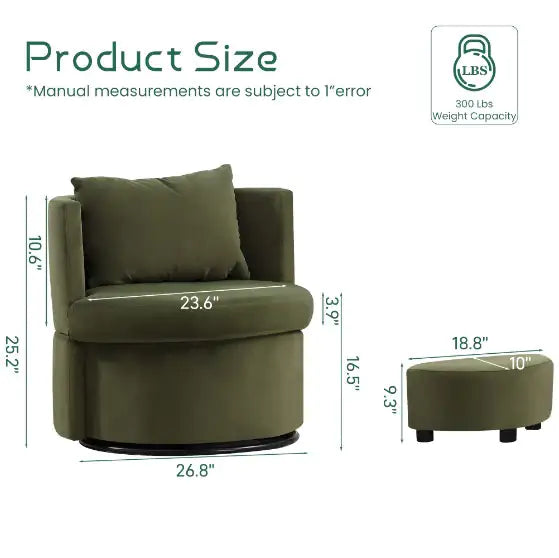 Upholstered Bucket Dining Chair with Ottoman - Fabric Side Chair with Storage, Swivel Armchair for Living Room, Beige & Olive