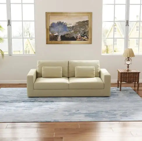 SHS-83" Modern 3-Seater Sofa Couch with Detachable Cover & Double Cushioning β Beige Fabric Sofa for Living Room