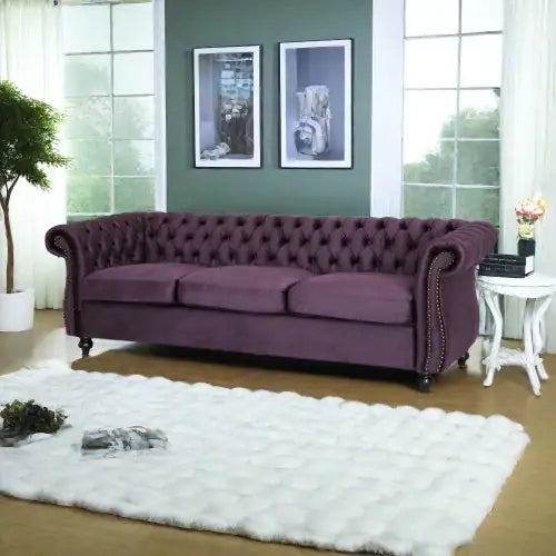 Luxurious 3-Seater Purple Velvet Sofa – Classic & Contemporary Design