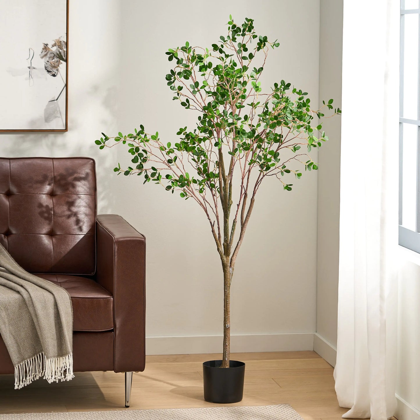 Artificial Milano Leaf Bonsai Tree – Pre-Potted Foliage Tree, 59" Tall