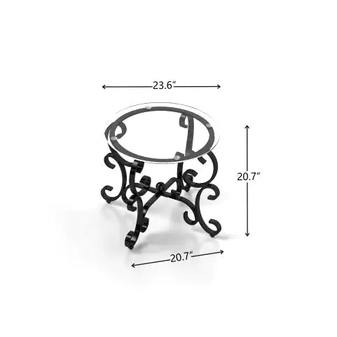 SHS-3-Piece Glass Coffee Table Set – Modern Round Coffee & End Tables with Tempered Glass Top and Metal Frame, Rustic Black Living Room Furniture