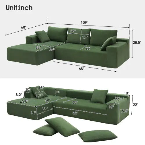 SHS- Modern Green Modular Sectional Sofa Set ā 2PC L-Shape Chenille Couch for Living Room, 4-Seater