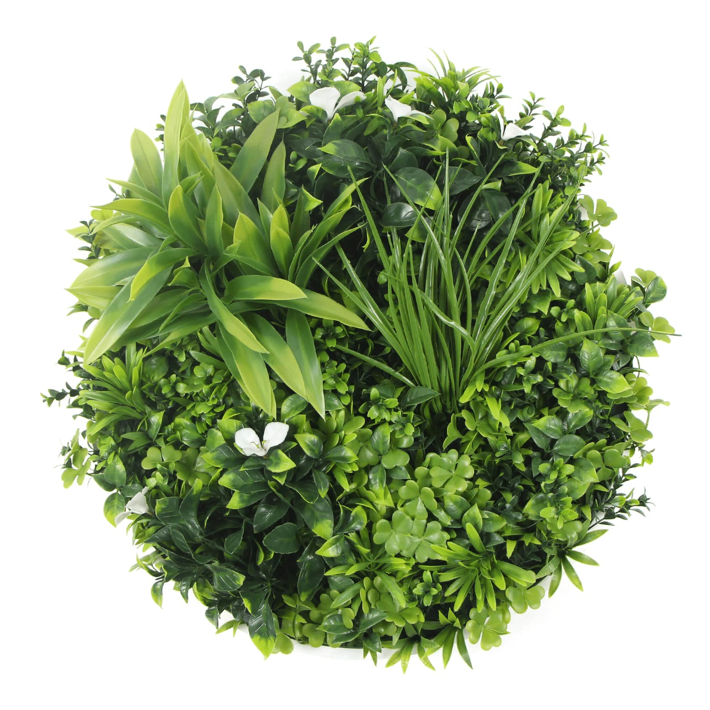 Artificial Green Wall Disc 20" with White Frame, UV Resistant Faux Plant, Safe for Family and Pets, Eco-Friendly Living Wall Art