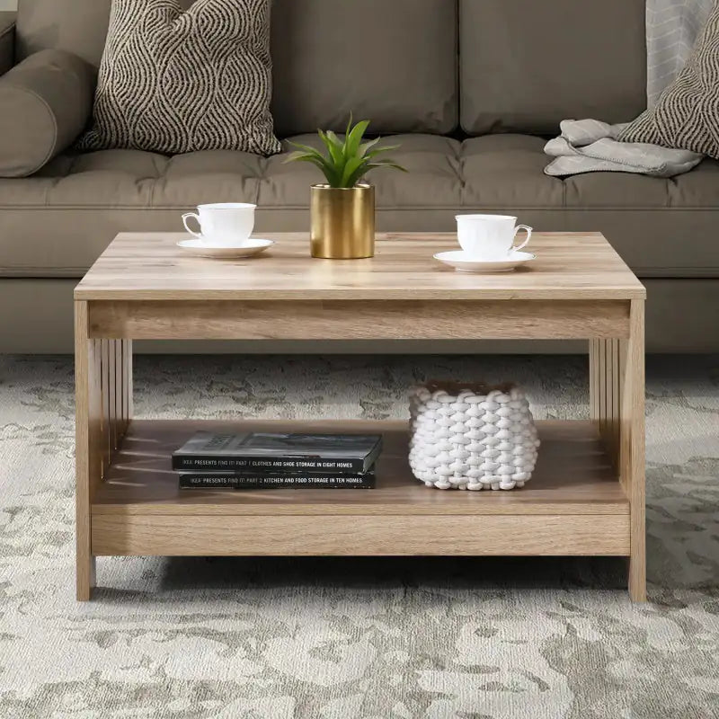 SHS - 31.5" Black Oak Square Coffee Table with Shelf – Farmhouse Wood Center Table for Living Room