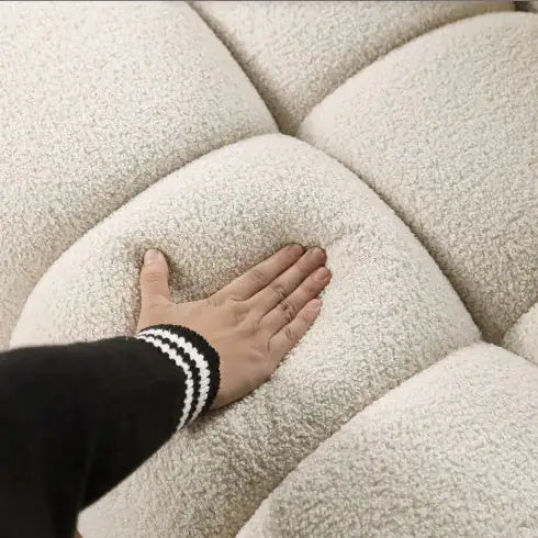 SHS-64.96" Light Brown Boucle Marshmallow Sofa – 2 Seater, Rolled Arms, Modern Plush Couch