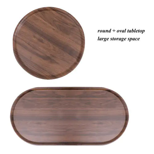 SHS-Modern 2-Tier Small Coffee Table with Wood Storage Shelf – Oval Sofa Side Table for Living Room or Bedroom, Walnut Brown