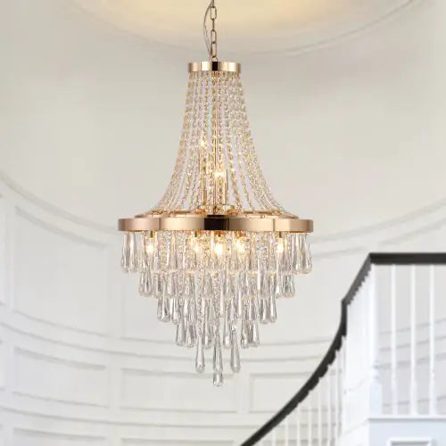 Gold Crystal Chandelier, Modern Luxury Large Ceiling Light Fixture for Living Room, Dining Room, Bedroom, Hallway (Bulbs Not Included)