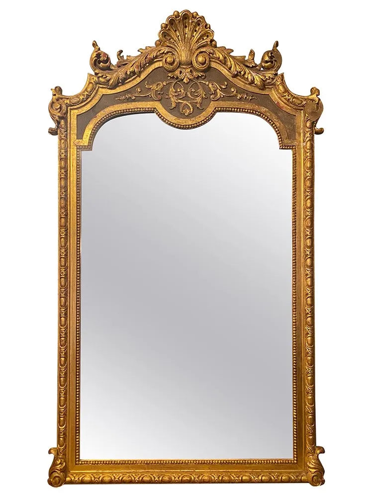French Retro Carved Full-Length Mirror - Wooden Floor-to-Ceiling Mirror for Living Room and Bedroom - Wall-Hung Dressing Mirror -SHS174
