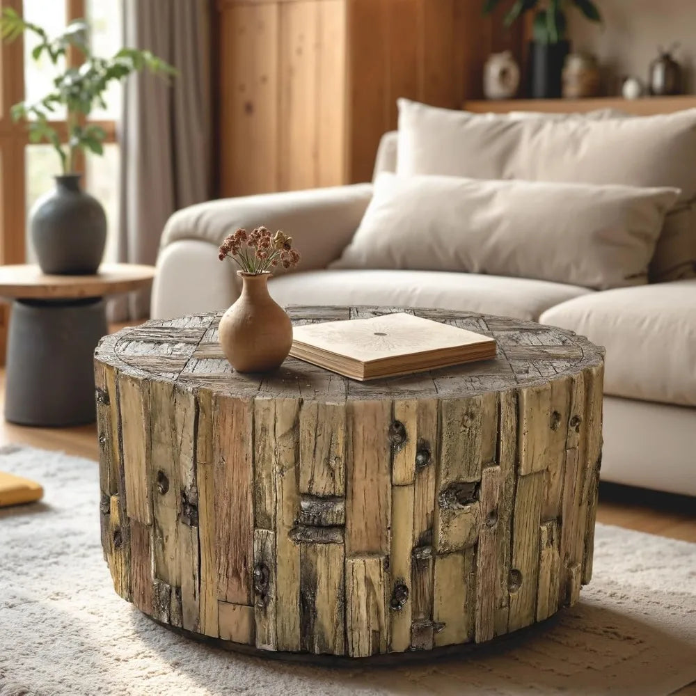 18.5" Farmhouse Barrel Shaped Coffee Table – Indoor/Outdoor Magnesium Oxide SHS6003