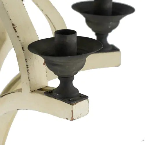 6-Light Wood Chandelier with Adjustable Chain for Kitchen & Dining Hall, Distressed White & Black Iron Fixtures, Bulb Not Included